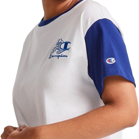Champion Womens White Colorblock Workout Tee Crop Top Athletic NWT, shirt L - Picture 4 of 12